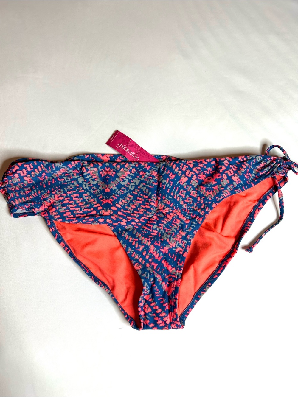 NWT Xhiliration Faux Wrap Bikini Bottom Size XL Blue, Grey, Neon Pink